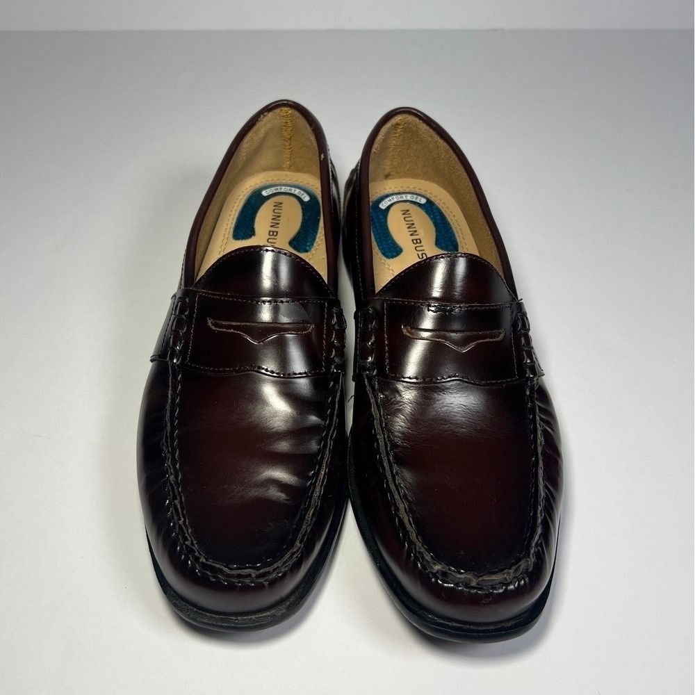 Nunn Bush Penny Loafers Mens 8.5M Burgundy Leather Comfort Gel Slip-ons Office